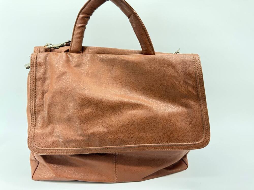 Unlisted Brown Shoulder Handbag Faux Leather Flap Satchel Purse Women